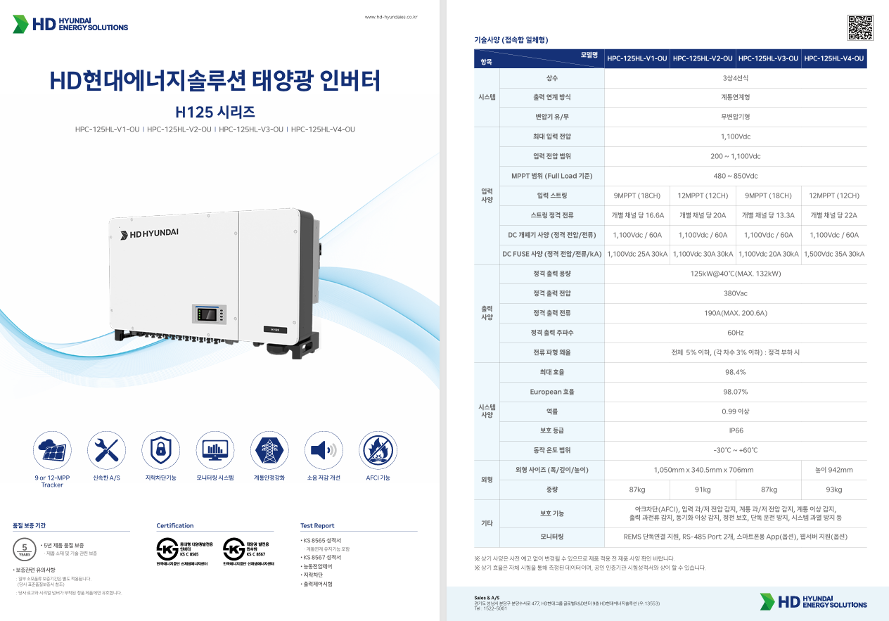 현대 인버터 H125 시리즈 HPC-125HL-V1/V2/V3/V4-OU